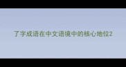 了字成语在中文语境中的核心地位